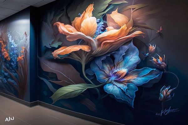 Biến mẫu vẽ tranh tường nhà hàng thành bông hoa khổng lồ đầy ấn tượng